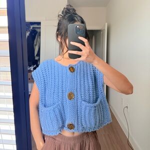 Blue Chunky Knit Sweater Vest
